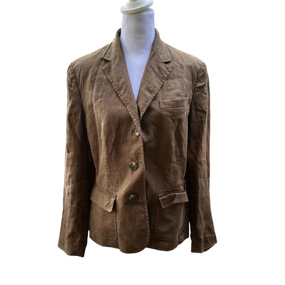 Lauren Ralph Lauren NWT Vintage Dead Stock Brown Linen Blazer Career Size 10 - Picture 4 of 5